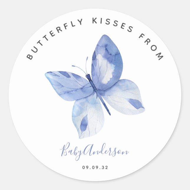 Butterfly Kisses Baby Shower Classic Round Sticker (Front)