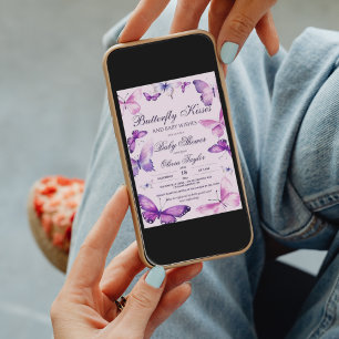 Butterfly Kisses Baby Shower Girl Purple Pink Inv Invitation