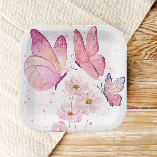 Butterfly Kisses Baby Shower No Text Pink Paper Plate