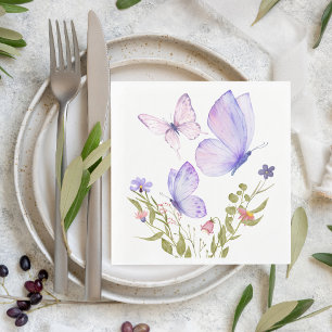 Butterfly Kisses Baby Shower No Text Purple Napkin