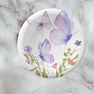 Butterfly Kisses Baby Shower No Text Purple Paper Plate