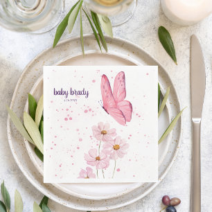 Butterfly Kisses & Baby Wishes  Baby Shower   Pink Napkin