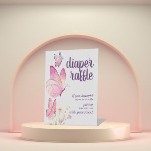 Butterfly Kisses Baby Wishes Diaper Raffle Pink Pedestal Sign