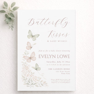 Butterfly Kisses Baby Wishes Elegant Baby Shower Invitation
