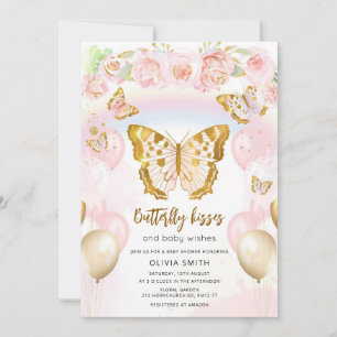 Butterfly Kisses Baby Wishes Floral Baby Shower Invitation