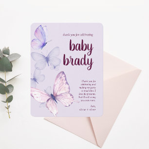 Butterfly Kisses & Baby Wishes   Purple Butterfly Thank You Card