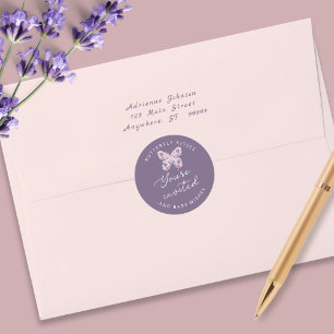 Butterfly Kisses + Baby Wishes Purple Envelope Classic Round Sticker