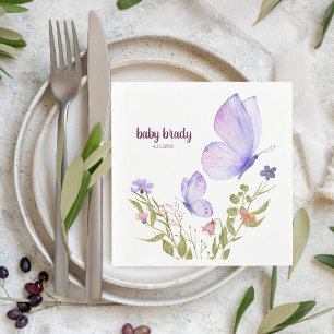 Butterfly Kisses & Baby Wishes Purple Party Napkin