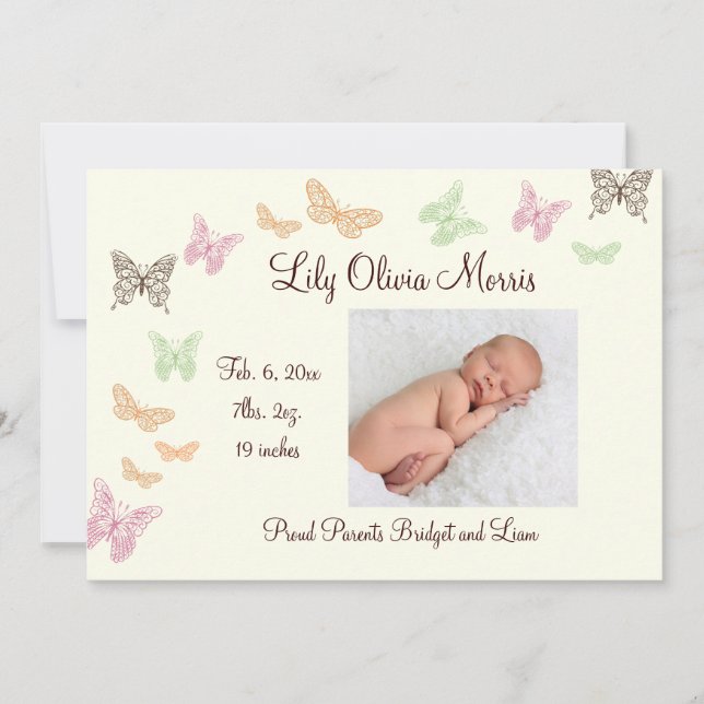 Butterfly Kisses Birth Announcement ivory (Front)