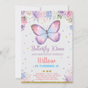 Butterfly kisses birthday wishes girl invite. invi invitation