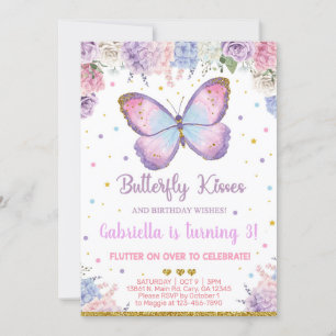 Butterfly kisses birthday wishes girl invite. invitation