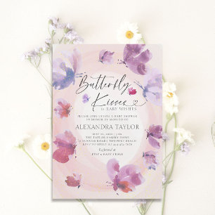 Butterfly Kisses Blush Purple Baby Girl Shower Invitation