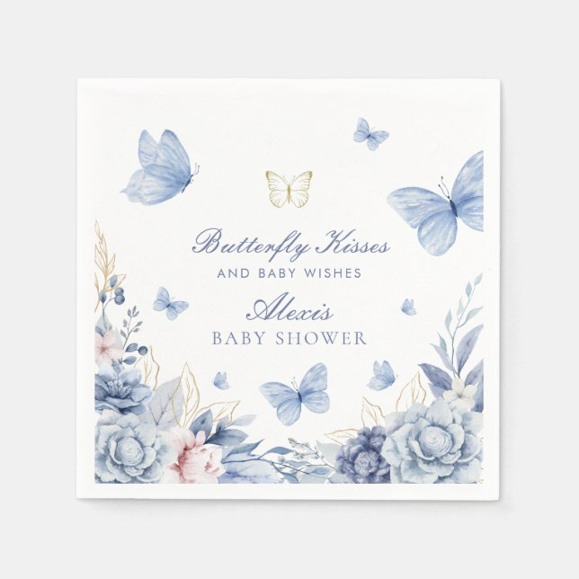 Butterfly Kisses Boy Baby Shower  Napkin (Front)