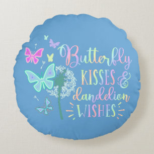 Butterfly Kisses Dandelion Wishes Cute Customized Round Pillow