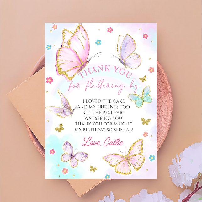 Butterfly kisses Girl Birthday Thank You Card (Creator Uploaded)