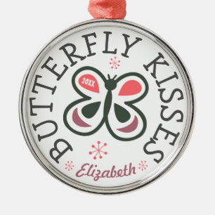 Butterfly Kisses Modern Pink & Purple Kids Design Metal Ornament