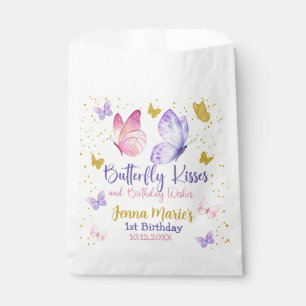 BUTTERFLY KISSES PINK & PURPLE 1ST BIRTHDAY FAVOUR BAG