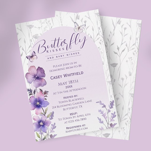 Butterfly Kisses Purple Boho Baby Shower Invitation (Butterfly Kisses Purple Boho Baby Shower Invitation)