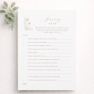 Butterfly Kisses Shower Games Survey Says Card