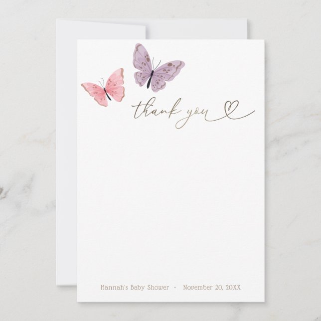Butterfly Kisses Thank You  Card (Front)