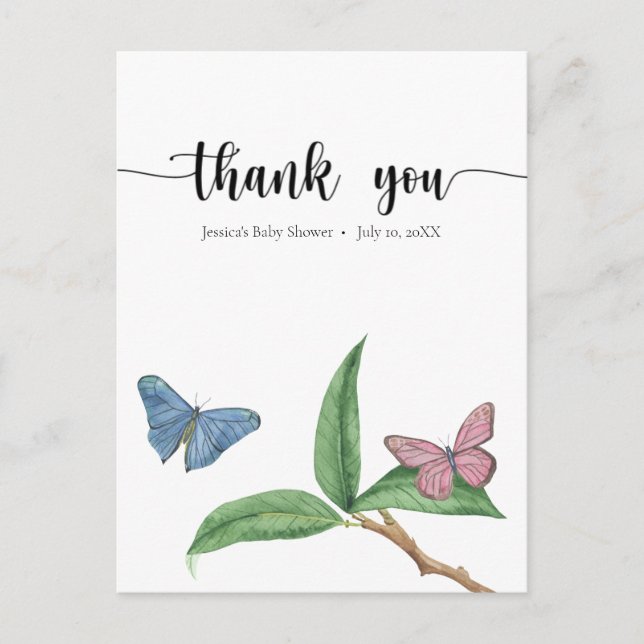 Butterfly Kisses Thank You Postcard (Front)