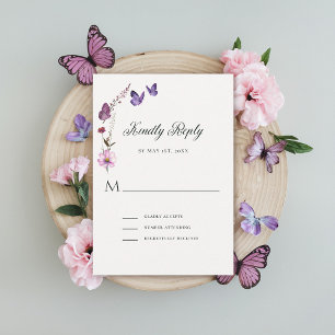 Butterfly Kisses Wild Purple Baby Girl Shower RSVP Card