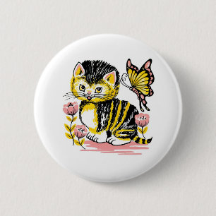 Butterfly & Kitten 2 Inch Round Button