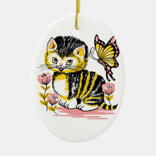 Butterfly & Kitten Ceramic Ornament