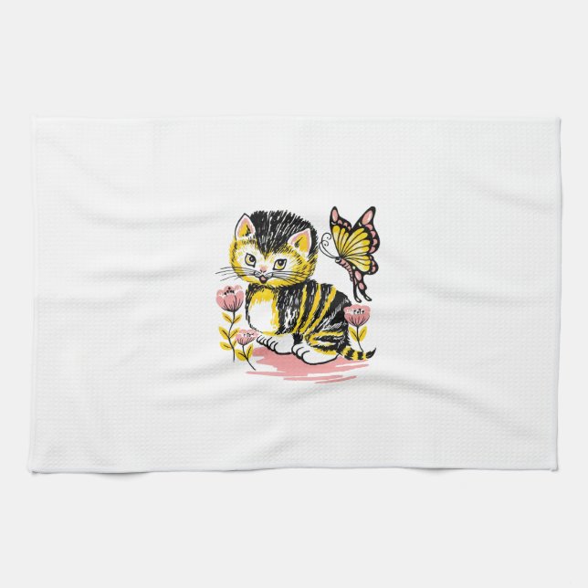 Butterfly & Kitten Kitchen Towel (Horizontal)