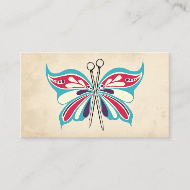 butterfly knitting needles knitter business card (Front)