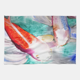 Butterfly Koi watercolour Japanese Fish Art Kitchen Towel