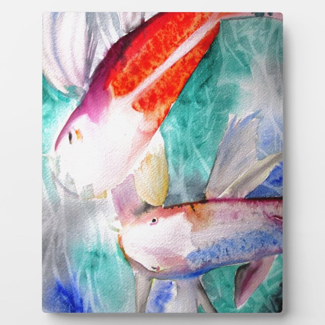 Butterfly Koi watercolour Japanese Fish Art Plaque (Front)