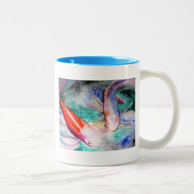 Butterfly Koi watercolour Japanese Fish Art Two-Tone Coffee Mug (Right)