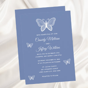 Butterfly Lace Dusty Blue Elegant Wedding Invitation
