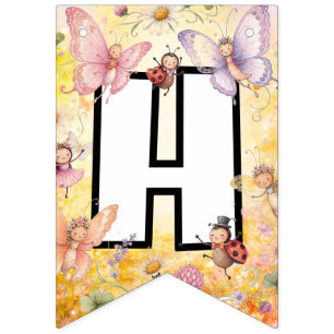 Butterfly & Ladybug Floral Garden Happy Birthday Bunting Flags