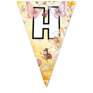 Butterfly & Ladybug Floral Garden Happy Birthday Bunting Flags