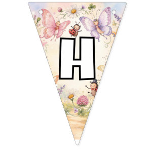 Butterfly & Ladybug Happy Birthday Pastel Garden Bunting Flags