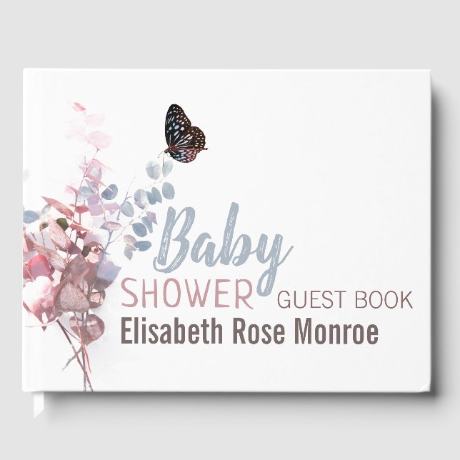 Butterfly Leaves, Elegant Baby Shower Guest Book (Front)