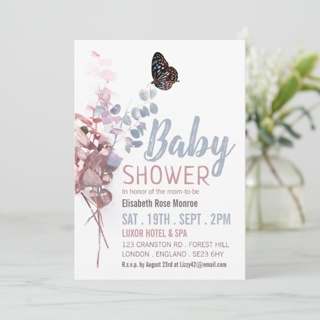 Butterfly Leaves, Elegant Baby Shower Invitation (Standing Front)