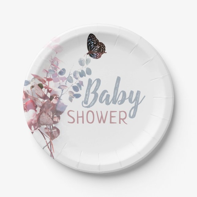 Butterfly Leaves, Elegant Baby Shower Paper Plate (Front)