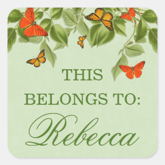 Butterfly & leaves green nature name sticker