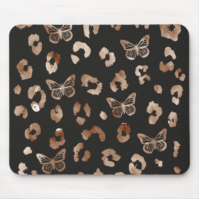 Butterfly Leopard Black Mouse Pad (Front)