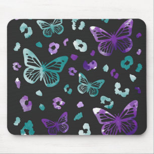 Butterfly Leopard Purple Black Mouse Pad