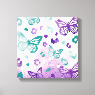 Butterfly Leopard White Canvas Print