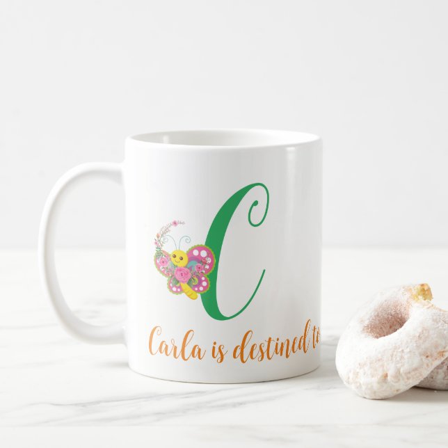 Butterfly Letter C Floral Mug (With Donut)