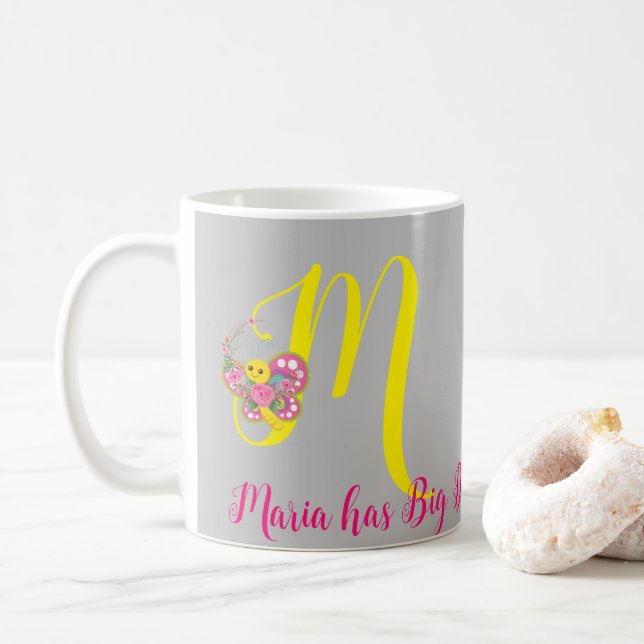 Butterfly Letter M Floral Mug (With Donut)