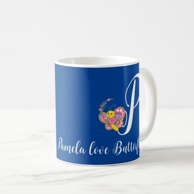 Butterfly Letter P Floral Mug (Front Right)