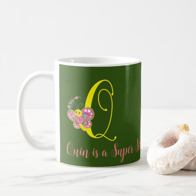 Butterfly Letter Q Floral Mug (With Donut)