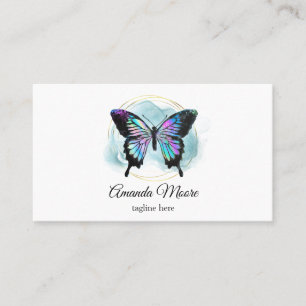 butterfly life coach therapist faux holograph foil business card