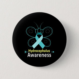 Butterfly Light Blue Ribbon Hydrocephalus Awarenes 2 Inch Round Button